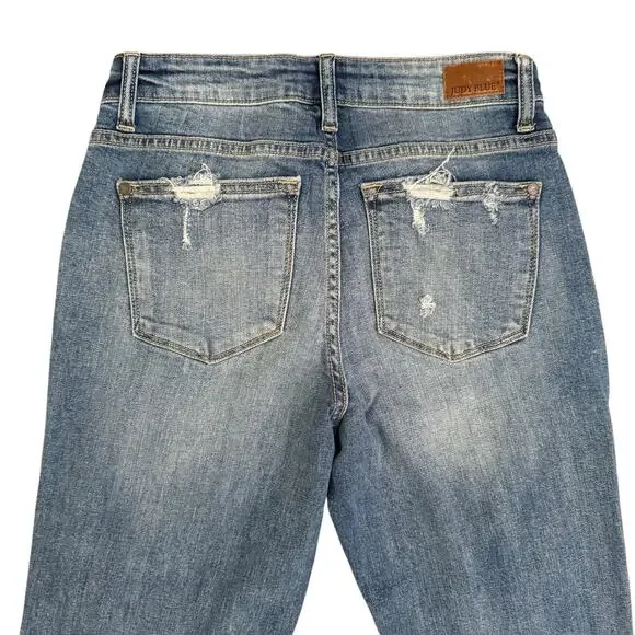 Judy Blue Jeans Womens 3 26 Boyfriend Fit Distressed Ripped Medium Wash Denim - Picture 13 of 16